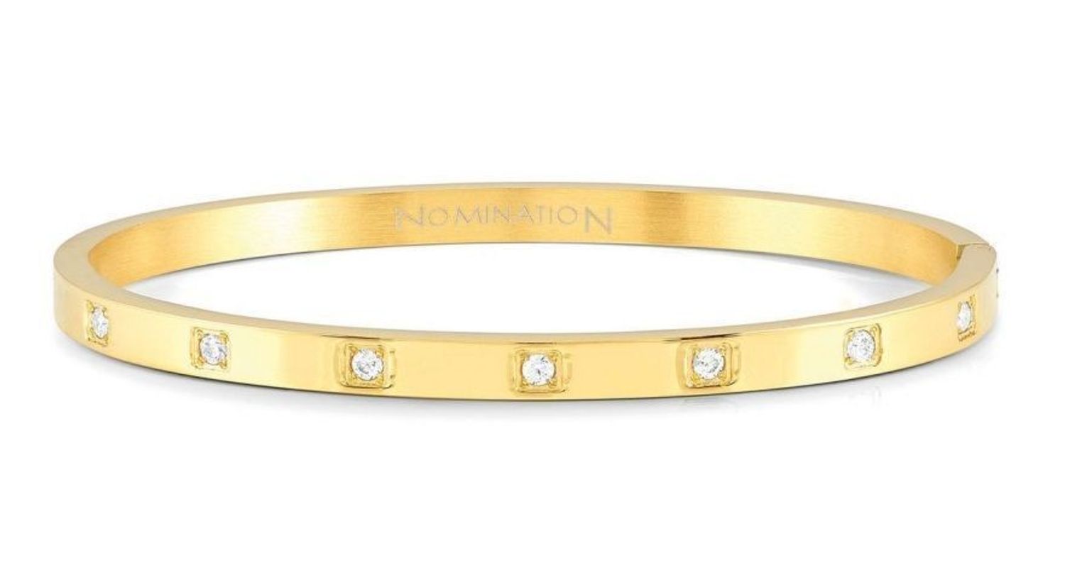 Bransoletka damska złota sztywna z okrągłymi cyrkoniami w kwadratowej oprawie Nomination 029507 012.jpg